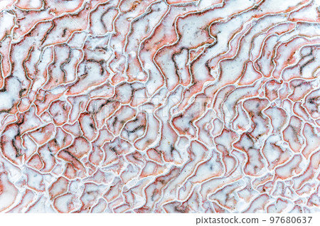 Close up abstract macro texture of travertine in Pamukkale 97680637