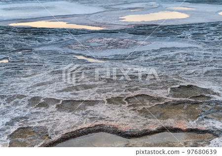 Close up of travertine terraces in Pamukkale, Turkey 97680639