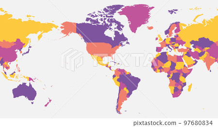 World blank map - America centered. High detailed political map of World 97680834