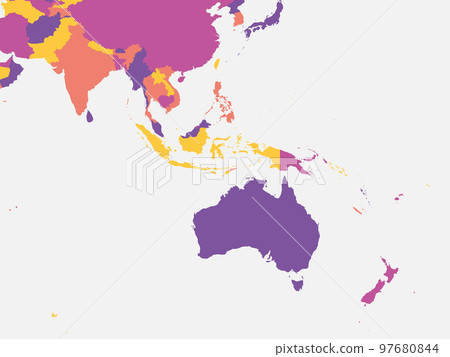Australia and Southeast Asia blank map. High detailed political map of australian and southeastern Asia region 97680844