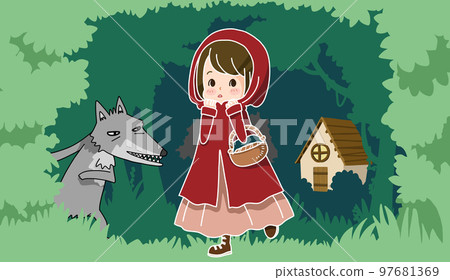 Little Red Riding Hood walking in the forest Little Red Riding Hood walking in the forest 97681369
