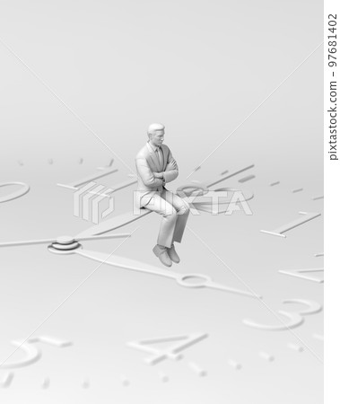 Businessman sitting on the clock and thinking Businessman sitting on the clock and thinking 97681402