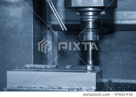 The CNC milling machine rough cutting the injection mold parts by indexable tools. The CNC milling machine rough cutting the injection mold parts by indexable tools. 97681436