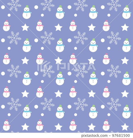 Snowman and snowflake pattern with blue background 97681500