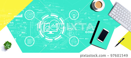 Marketing Strategy concept with computer keyboard and office items 97681549