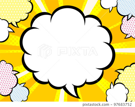 American comic style sunburst concentration line balloon frame yellow balloon 2 illustration 97683752