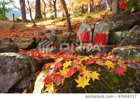 京都山寺的秋葉和日本楓葉 97684317