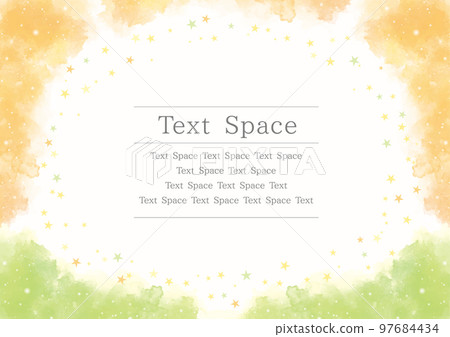 Background bordered with orange and yellow-green watercolor paint Background bordered with orange and yellow-green watercolor paint 97684434