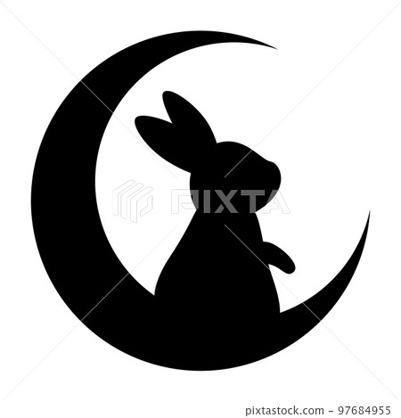 月亮和兔子剪影圖 97684955