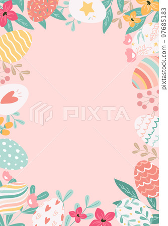 Vector illustration frame background with easter eggs and plants 97685183