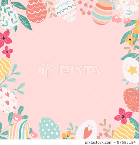 Vector illustration frame background with easter eggs and plants 97685184