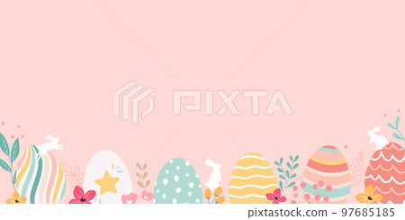 Vector illustration frame background with easter eggs and plants 97685185