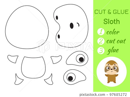 Color, cut and glue paper little sloth. Cut and paste crafts activity page. Educational game for preschool children. DIY worksheet. Kids logic game, puzzle. Vector stock illustration 97685272