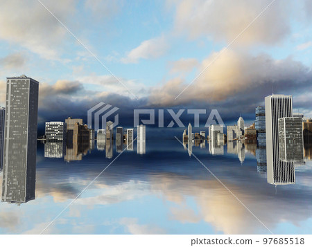 倒映在水面上的城市城市CG背景網絡網絡BG 97685518