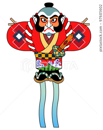 日本傳統工藝品彩繪夜風箏的插圖[新年賀卡材料] 97685602