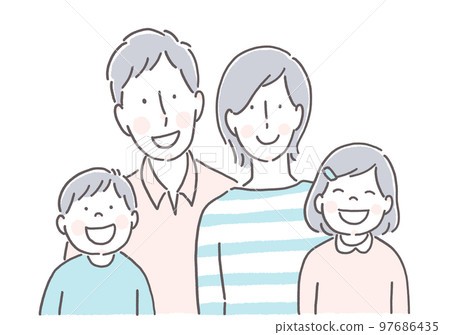 Smiling family of four Smiling family of four 97686435