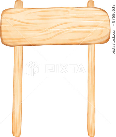 cute watercolour wood sign board cartoon painting 97686638