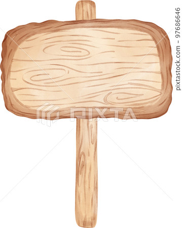cute watercolour wood sign board cartoon painting 97686646