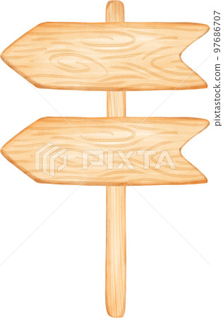 cute watercolour wood sign board cartoon painting 97686707