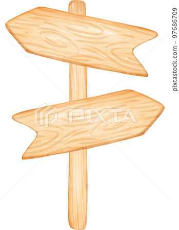 cute watercolour wood sign board cartoon painting 97686709