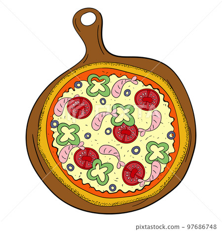 pizza on a round board vector illustration pizza on a round board vector illustration 97686748