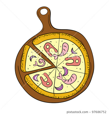seafood pizza on a round board vector illustration 97686752