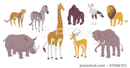 Set of African animals flat style, vector illustration 97686761