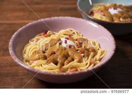 Japanese dining table, sea urchin cream pasta 97686977