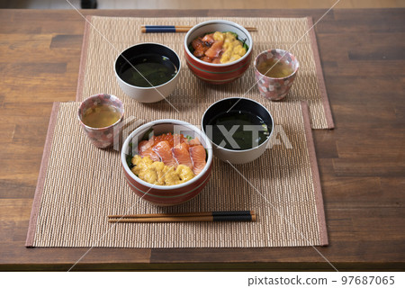 Japanese dining table, Sea urchin bowl, Salmon sea urchin bowl, Home cooking, Japanese food Japanese dining table, Sea urchin bowl, Salmon sea urchin bowl, Home cooking, Japanese food 97687065