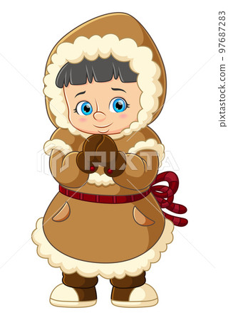 Happy Young eskimo girl teen dressed warm clothes of illustration Happy Young eskimo girl teen dressed warm clothes of illustration 97687283