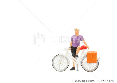 Cyclist with a saddle bag isolated on white background with clipping path 97687320