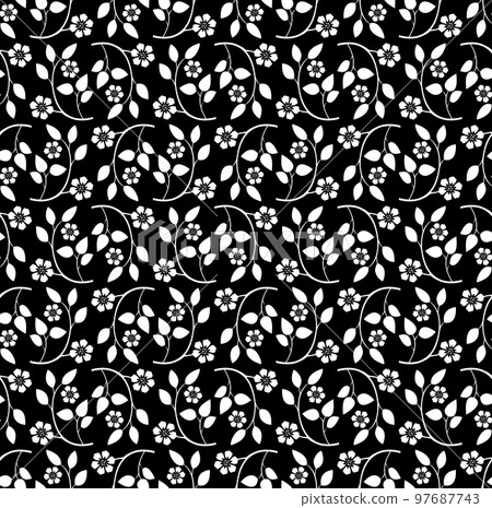 Flower pattern. Seamless white and black ornament. Graphic vector background. Ornament for fabric, wallpaper, packaging 97687743