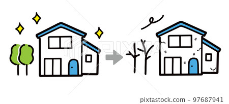 Exterior of a dilapidated two-story house (vector) 97687941