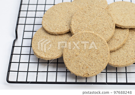 Oatcakes on a white background. 97688248
