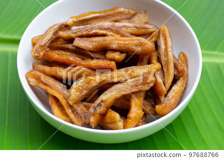 Sun dried banana. Fruit snack Sun dried banana. Fruit snack 97688766