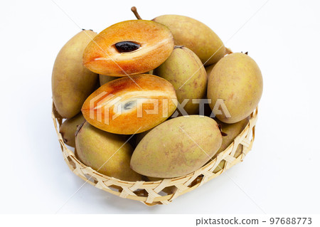 Fresh sapodilla fruit on white background Fresh sapodilla fruit on white background 97688773