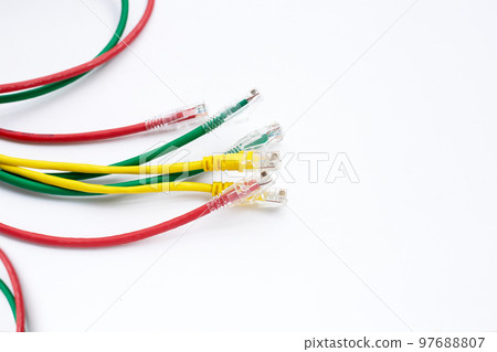 LAN network connection ethernet cables on white 97688807