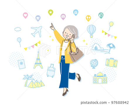 Image illustration material of a senior woman traveling abroad Image illustration material of a senior woman traveling abroad 97688942