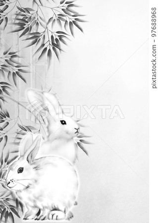 白兔竹林水墨畫插畫黑色豎版其他顏色可選/高分辨率圖片可選 97688968