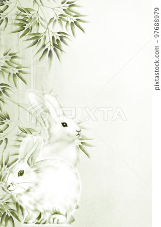 Ink painting style illustration of white rabbit and bamboo grove Astringent yellowish green Vertical with other colors / high resolution image available Ink painting style illustration of white rabbit and bamboo grove Astringent yellowish green Vertical with other colors / high resolution image available 97688979