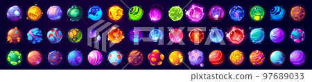 Huge set of fantasy planets on dark background 97689033