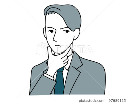 一個商人用手放在下巴上思考的插圖 97689115