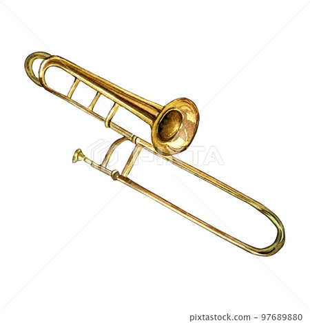 Tuba jazz musical instrument watercolor illustration on white background. Tuba jazz musical instrument watercolor illustration on white background. 97689880