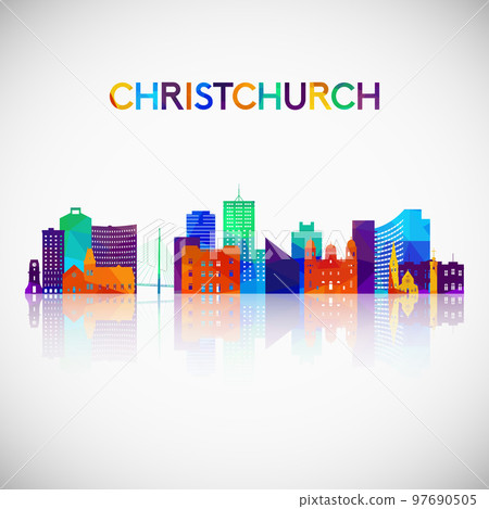 Christchurch skyline silhouette in colorful geometric style.  97690505