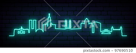 Blue neon skyline of Makkah. Blue neon skyline of Makkah. 97690510