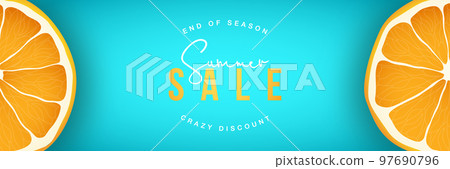 Summer Sale horizontal banner with Orange fruit cutaway. Summer Sale horizontal banner with Orange fruit cutaway. 97690796