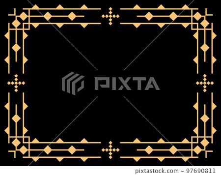 Art deco frame. Vintage linear border. Design a template for invitations, leaflets and greeting cards. Geometric golden frame. The style of the 1920s - 1930s. Vector illustration 97690811