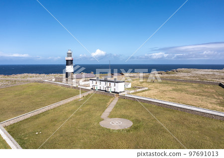 Aerial view of the Lighthouse on Tory Island, County Donegal, Republic of Ireland 97691013
