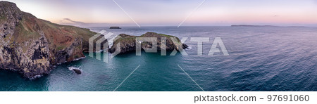 Aerial view of Ballintoy Harbour near Giants Causeway, County. Antrim, Northern Ireland, UK Aerial view of Ballintoy Harbour near Giants Causeway, County. Antrim, Northern Ireland, UK 97691060