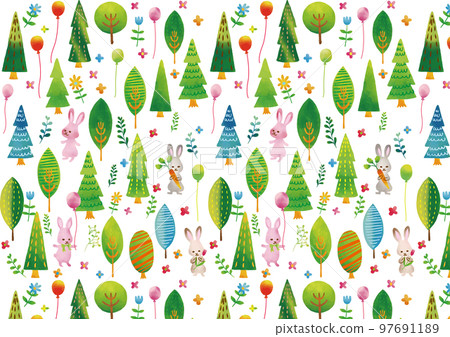Scandinavian style rabbit and cute tree pattern Scandinavian style rabbit and cute tree pattern 97691189